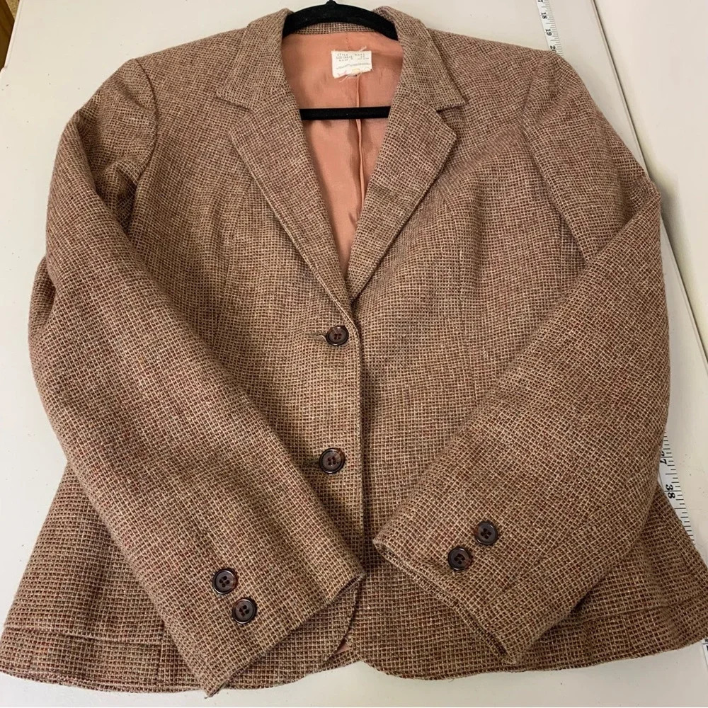 Vintage 60s 70s Red Brown Textured Lightweight 2 Button Front Blazer Size 10 - Picture 11 of 12